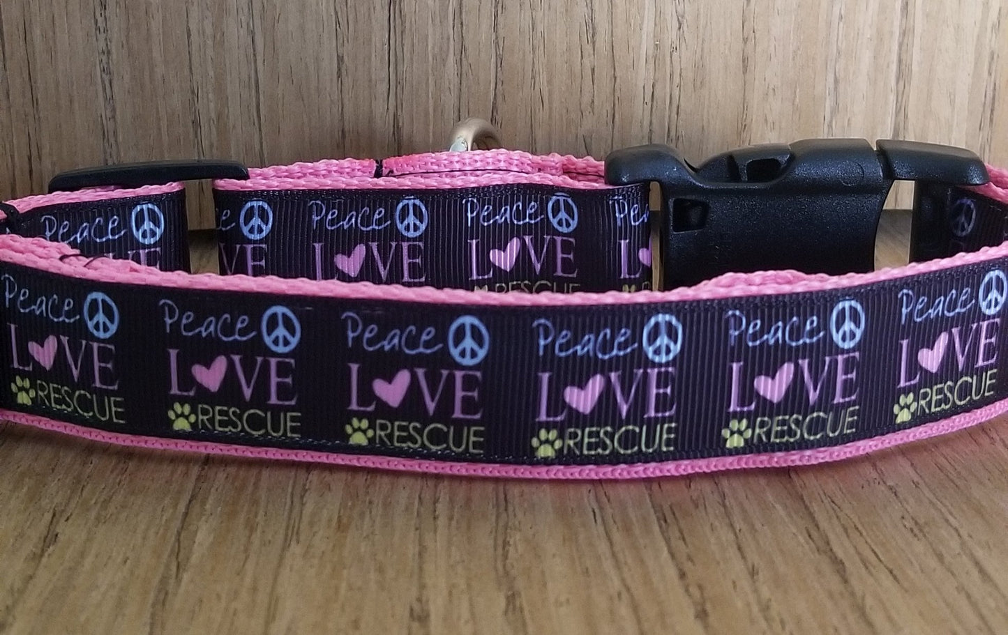 Martingale Collar Peace Love and Rescue Pink