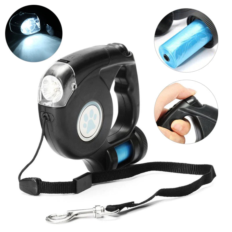 LED Dog Leash With Poop Bag Automatic Pet Leash for Dogs Cats Night Travel Safety Pet Traction Rope 4.5M Dog Accessories