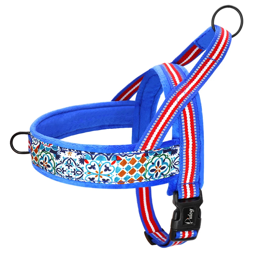 Reflective Dog Harness Soft Padded Colorful Print With Handle