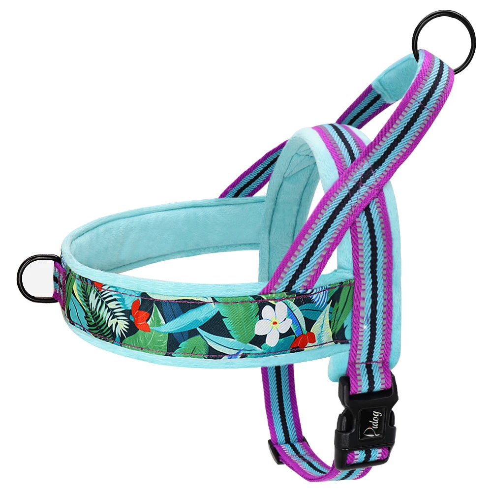 Reflective Dog Harness Soft Padded Colorful Print With Handle