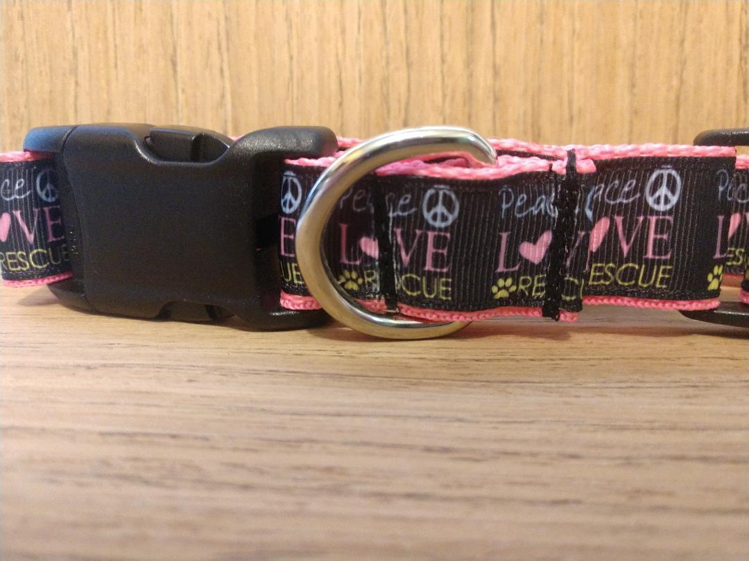 Martingale Collar Peace Love and Rescue Pink