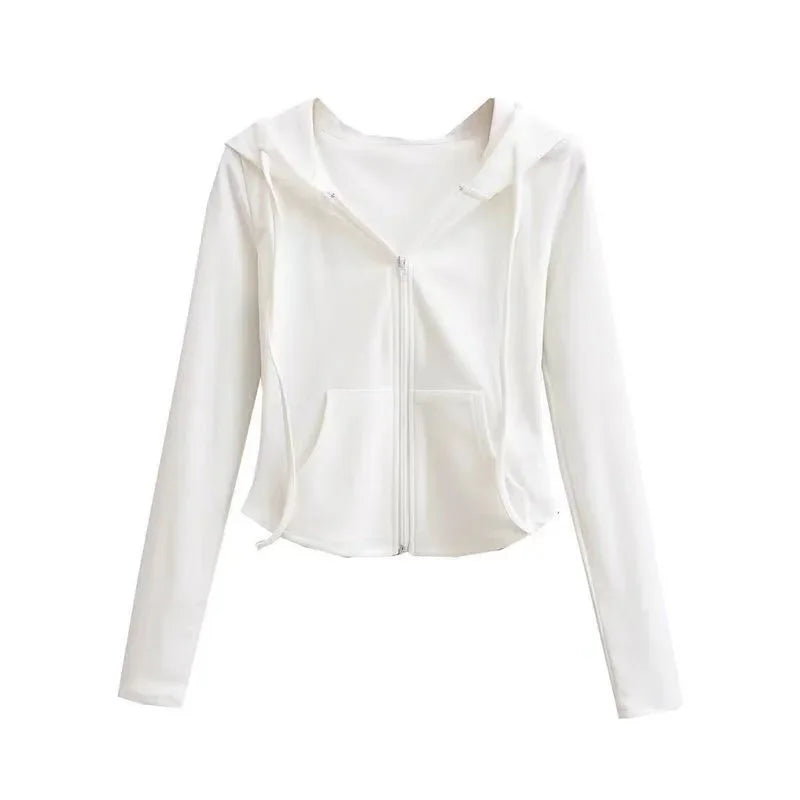 Lucyever Y2K Slim Fit Cropped Zip-Up Hoodie