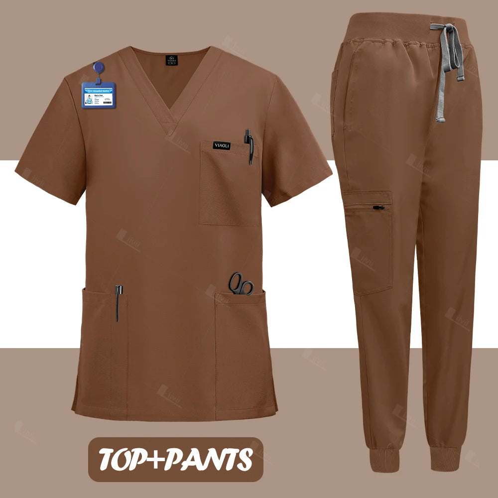 Unisex Surgical Nurse Medical Scrubs Set Top + Pants