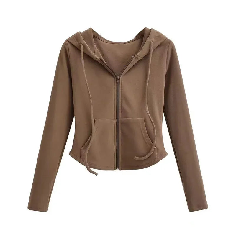 Lucyever Y2K Slim Fit Cropped Zip-Up Hoodie