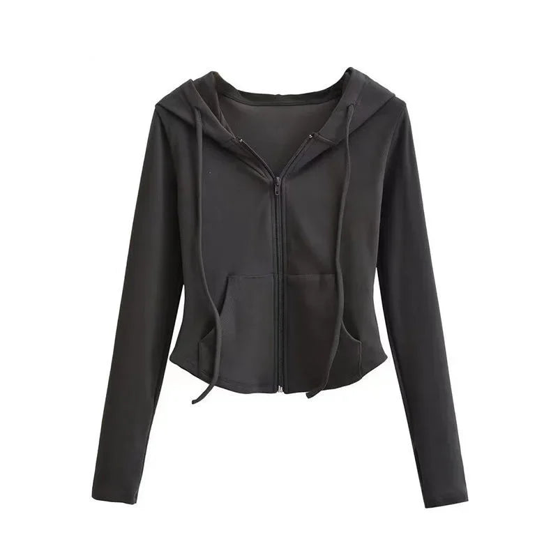 Lucyever Y2K Slim Fit Cropped Zip-Up Hoodie