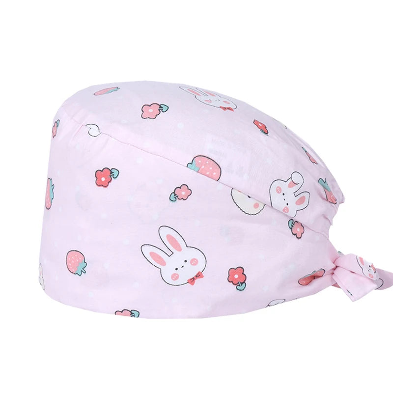 Cute Bear Print Surgical Caps for Long Hair