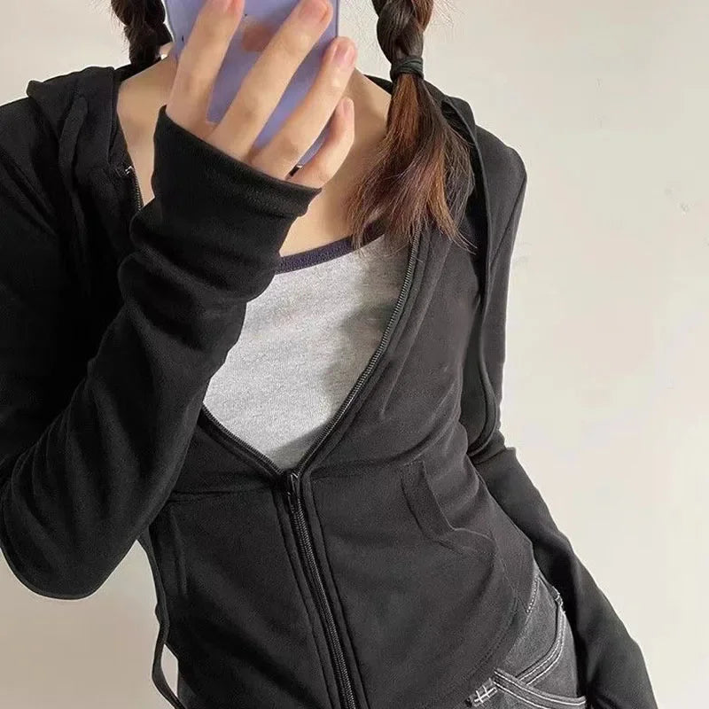 Lucyever Y2K Slim Fit Cropped Zip-Up Hoodie