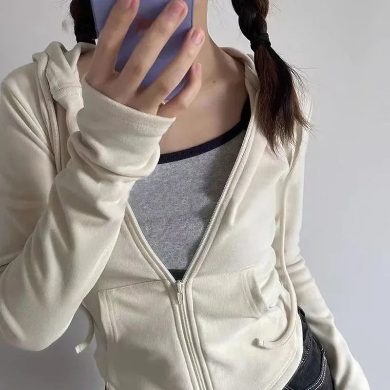 Lucyever Y2K Slim Fit Cropped Zip-Up Hoodie