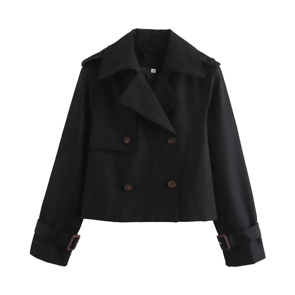 Vintage Chic Double-Breast Cropped Trench Coat