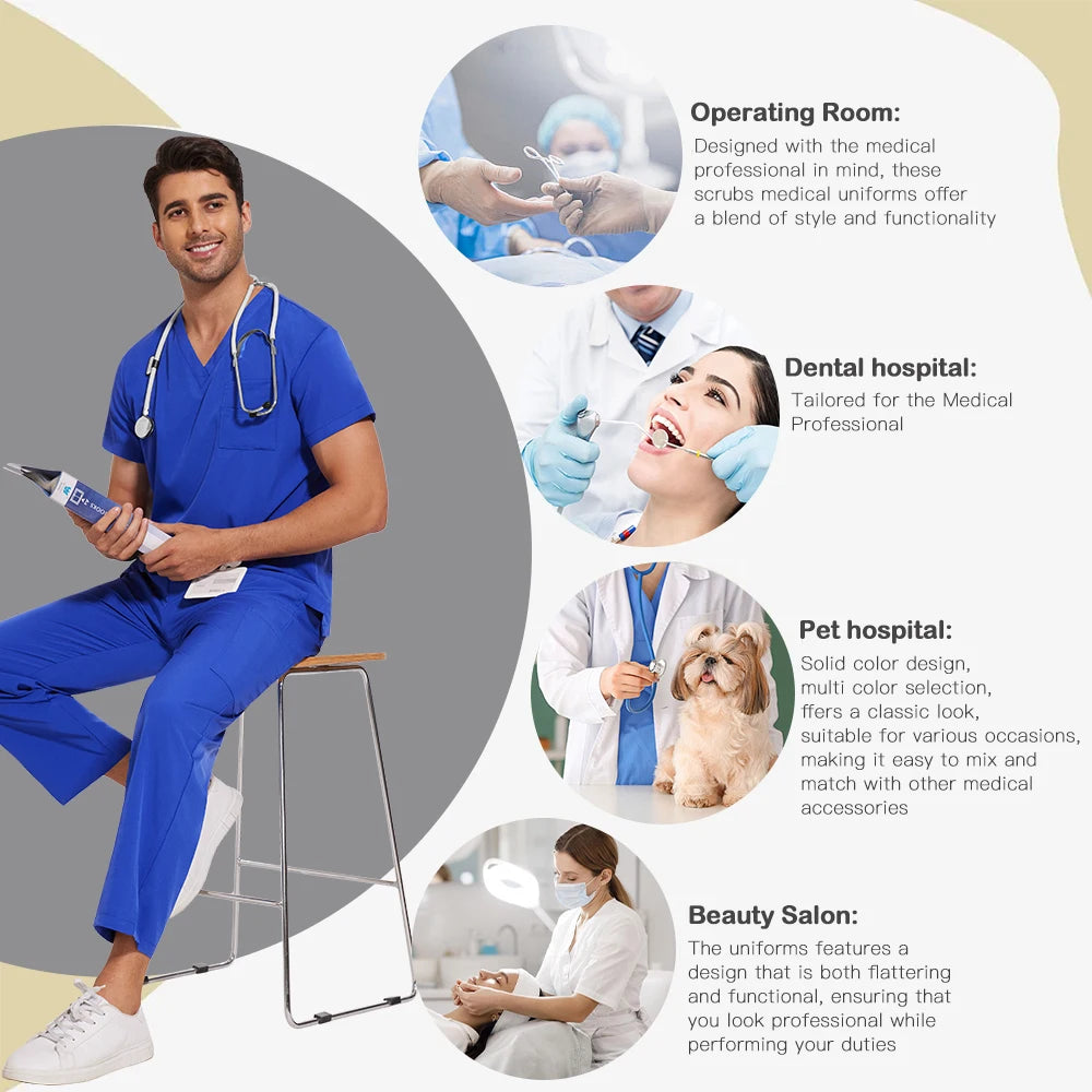 Unisex Medical Uniforms Scrubs Top Pants
