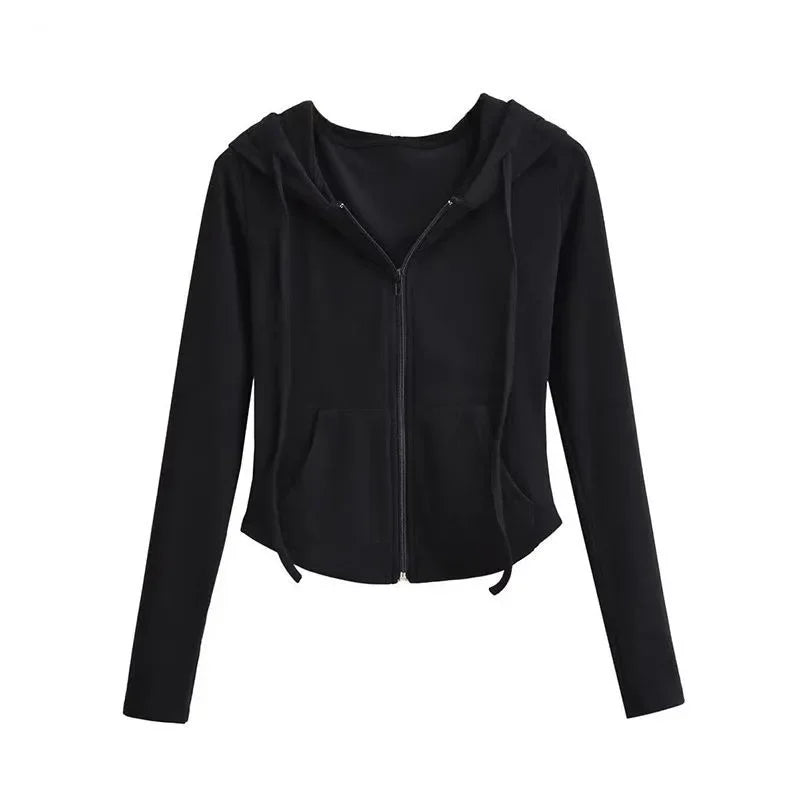 Lucyever Y2K Slim Fit Cropped Zip-Up Hoodie
