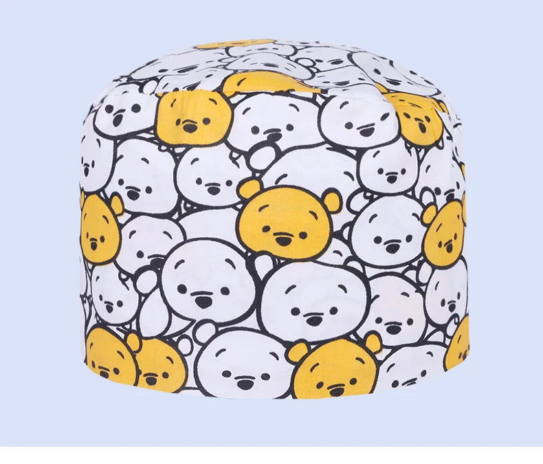 Cute Bear Print Surgical Caps for Long Hair
