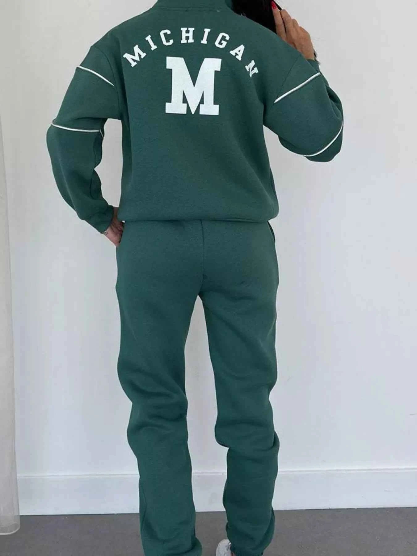 Full Size Striped Quarter Zip Top and Pants Set Plus Size