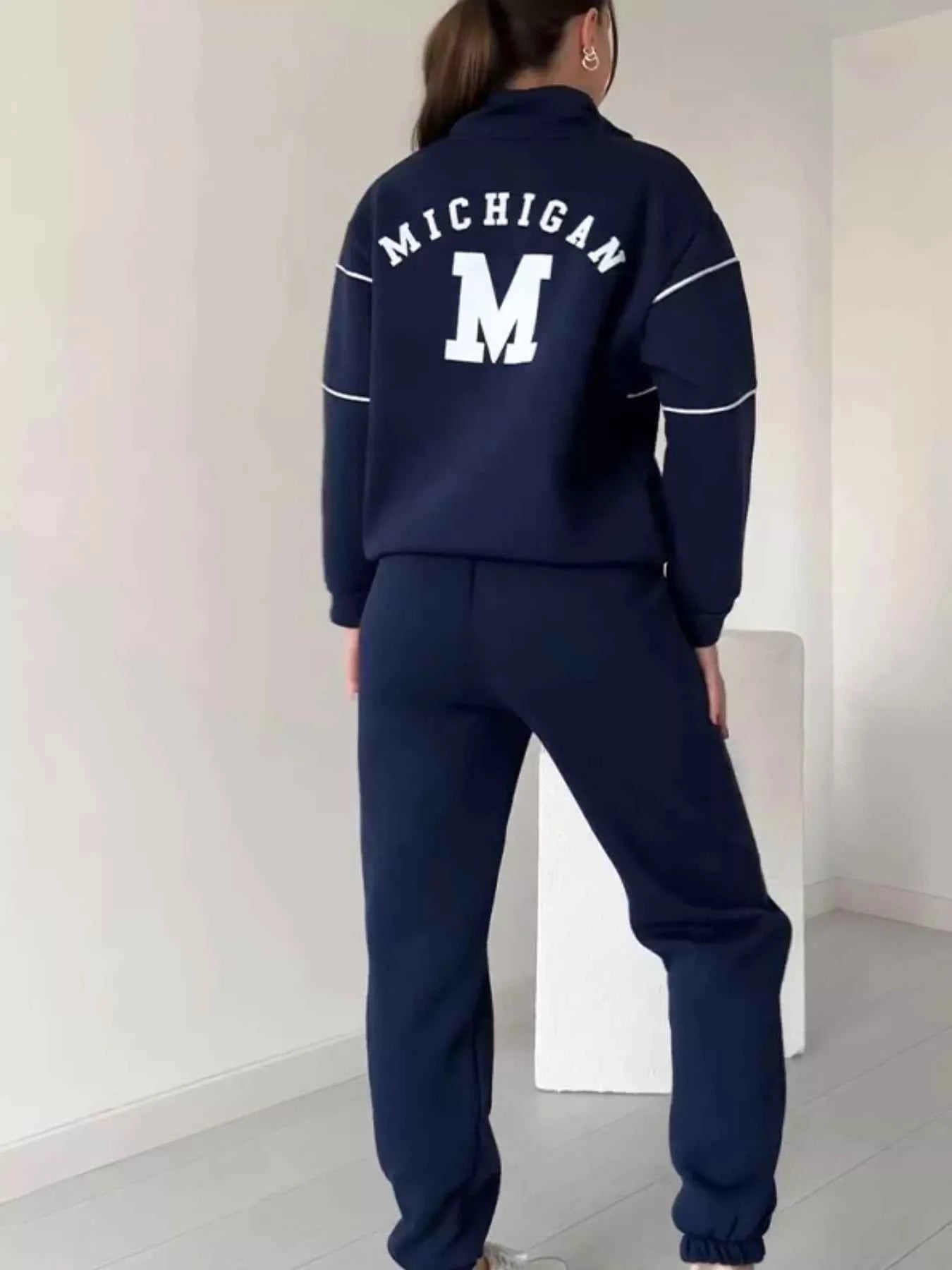 Full Size Striped Quarter Zip Top and Pants Set Plus Size