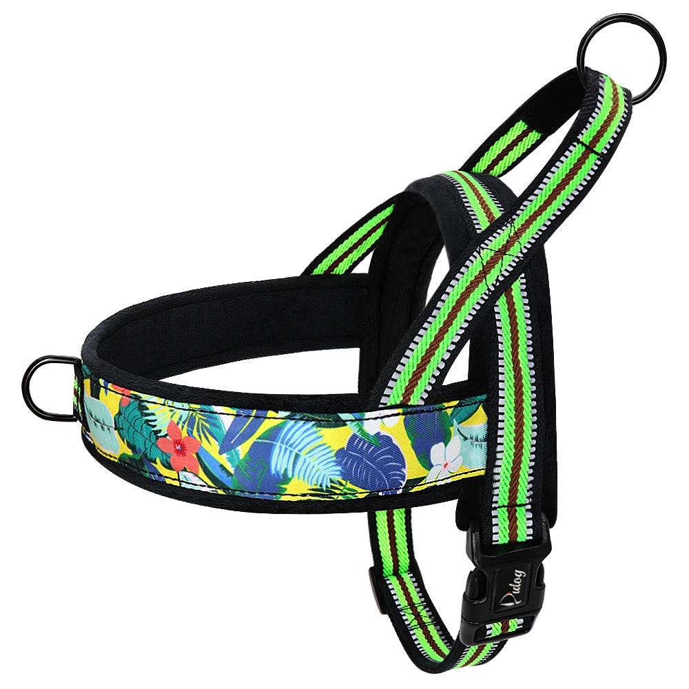 Reflective Dog Harness Soft Padded Colorful Print With Handle