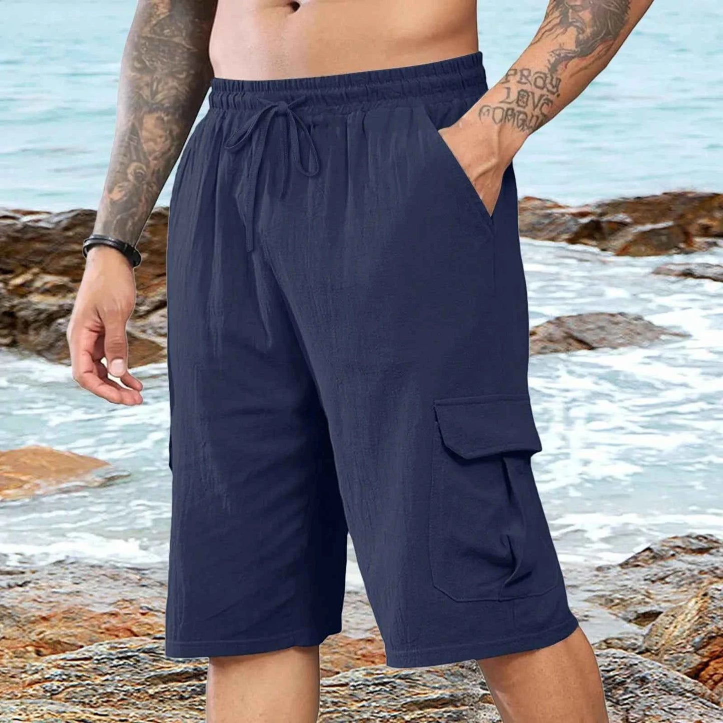 Men's Linen Casual Elastic Waist Beach Shorts