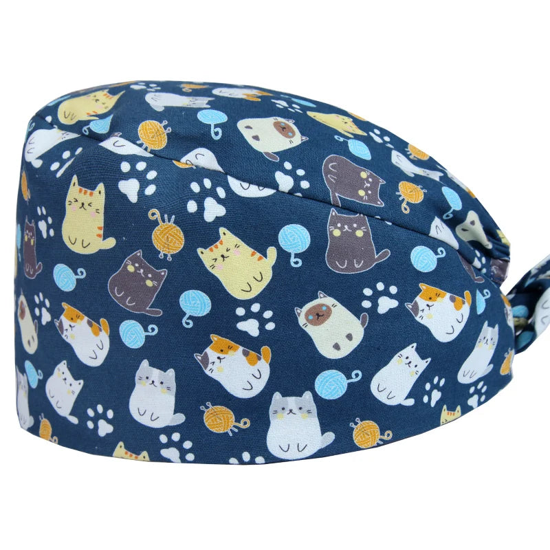 Cute Bear Print Surgical Caps for Long Hair