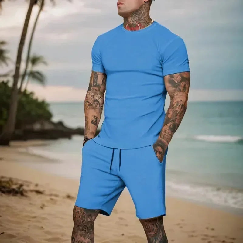 Men's Breathable Summer Sportswear Set - T-Shirt & Shorts