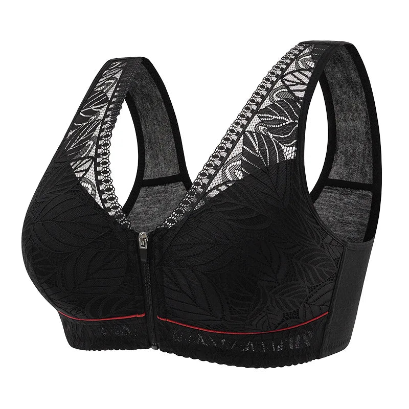 Breathable Cotton Sports Bra with Front Zipper S-6XL