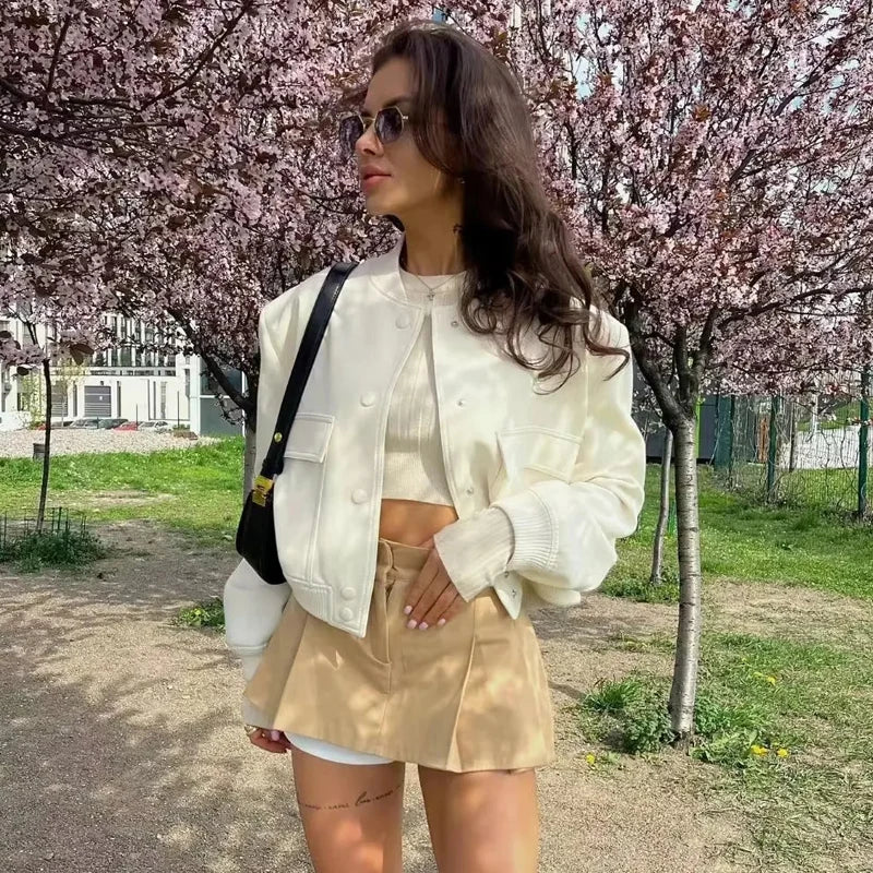 Skyline Glam: Women's Cropped Bomber Jacket