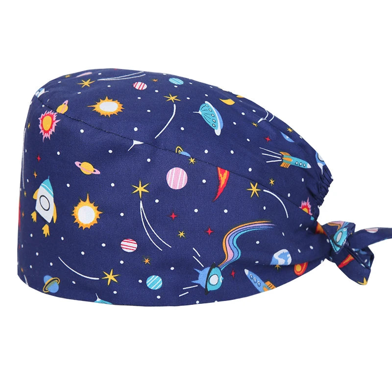 Cute Bear Print Surgical Caps for Long Hair
