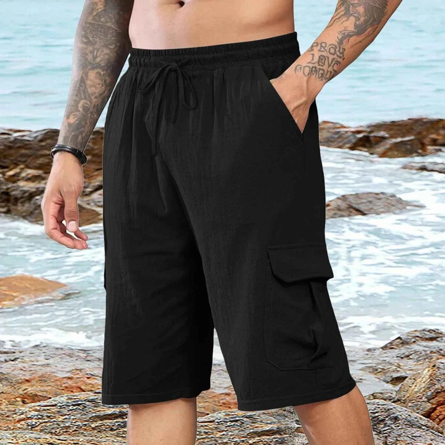 Men's Linen Casual Elastic Waist Beach Shorts