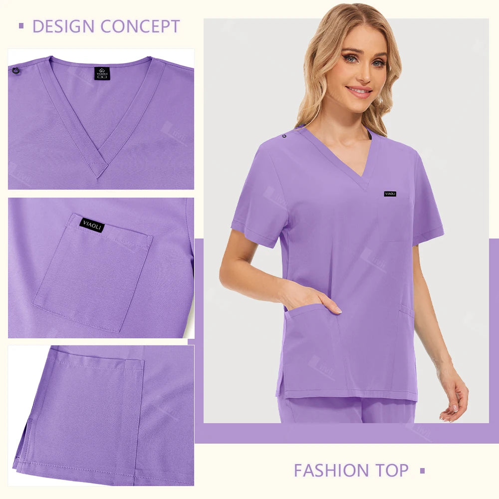 Unisex Surgical Nurse Medical Scrubs Set Top + Pants