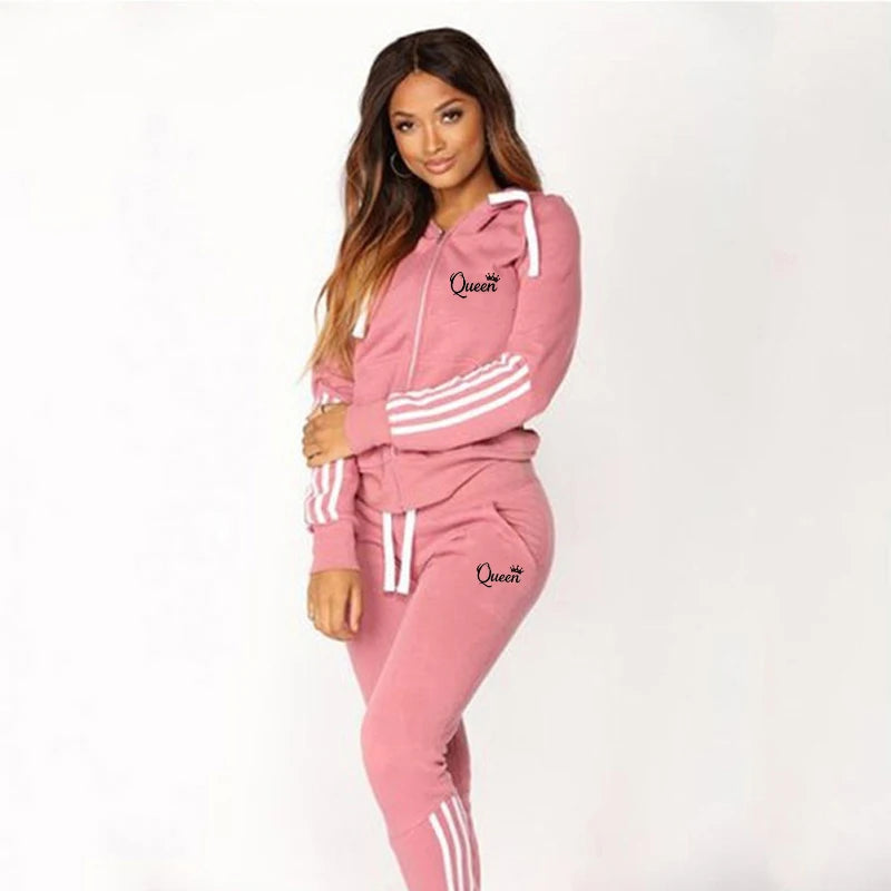 ChicStride: Women's Striped Hoodie & Jogger Set
