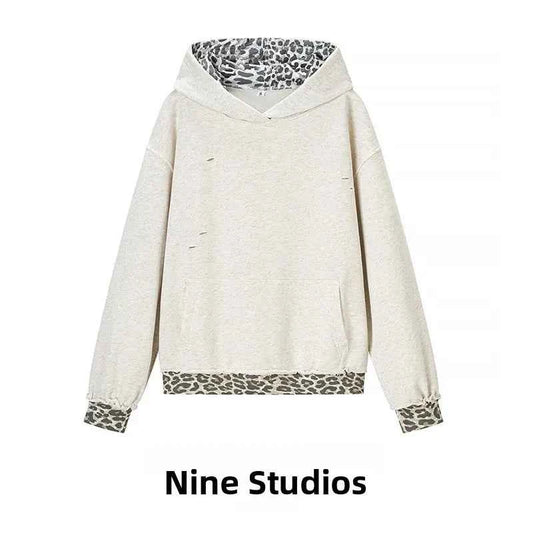 Leopard Patchwork Hooded Commuter Sweatshirt