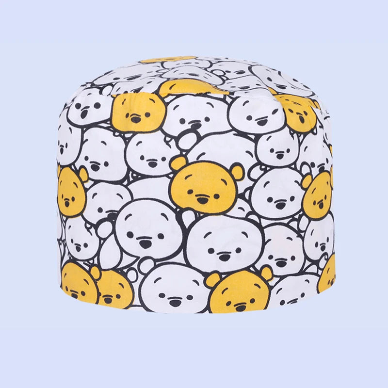Cute Bear Print Surgical Caps for Long Hair
