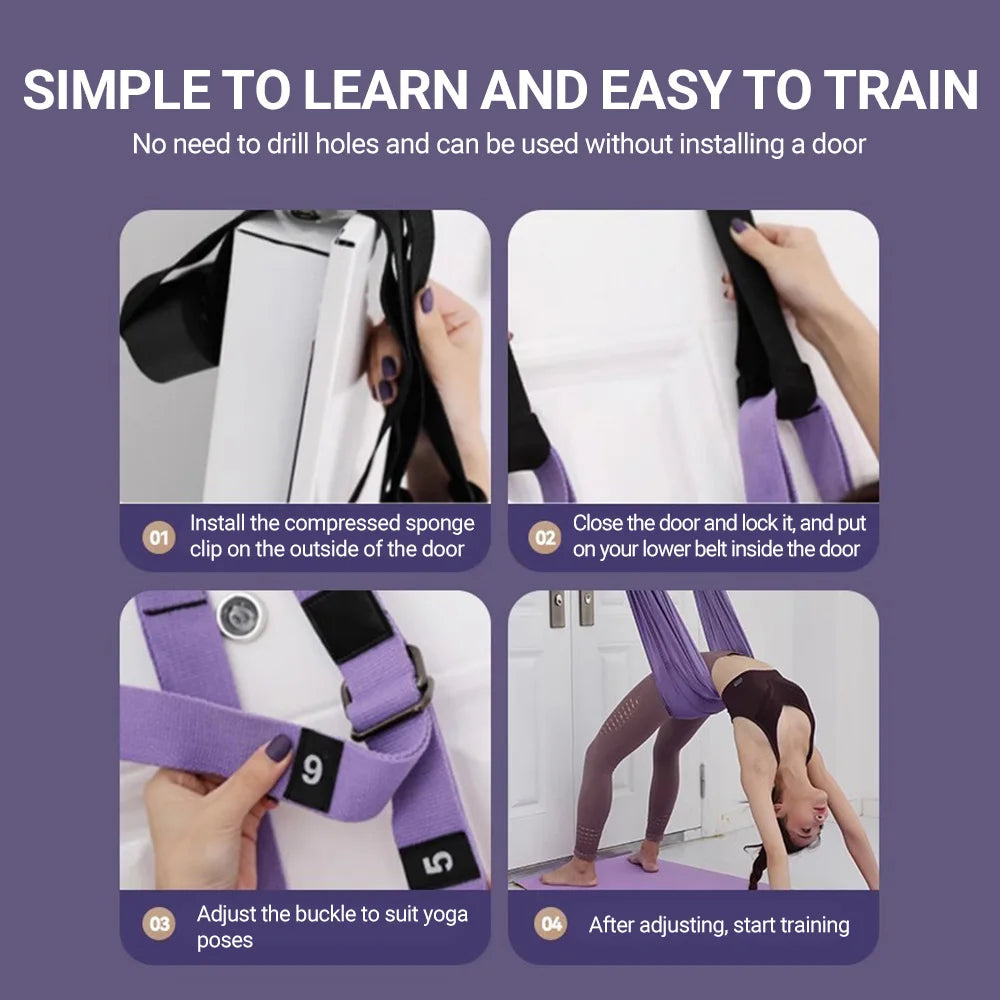 Aerial Yoga Strap Pull Rope Woman Hammock Stretch Leg Splits Trainer Gym Belt