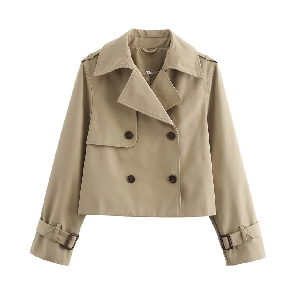 Vintage Chic Double-Breast Cropped Trench Coat