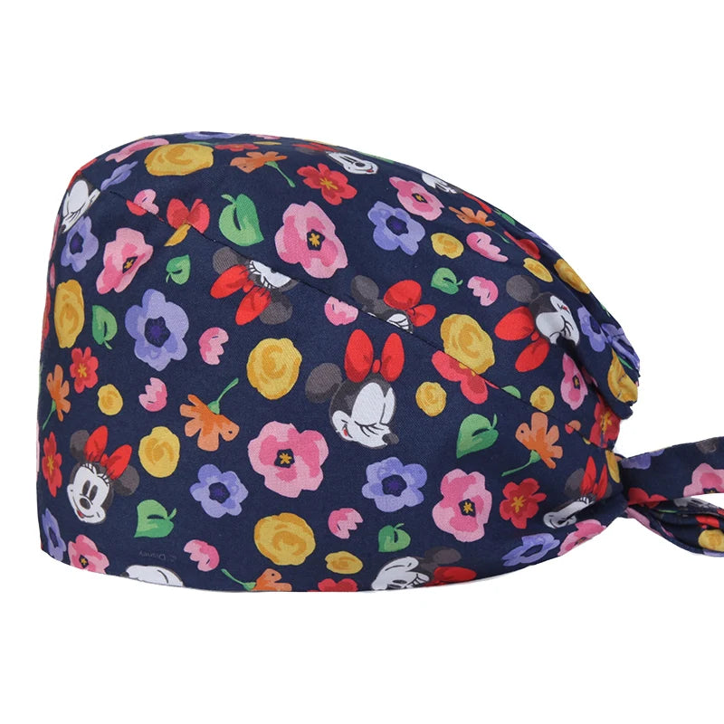 Cute Bear Print Surgical Caps for Long Hair
