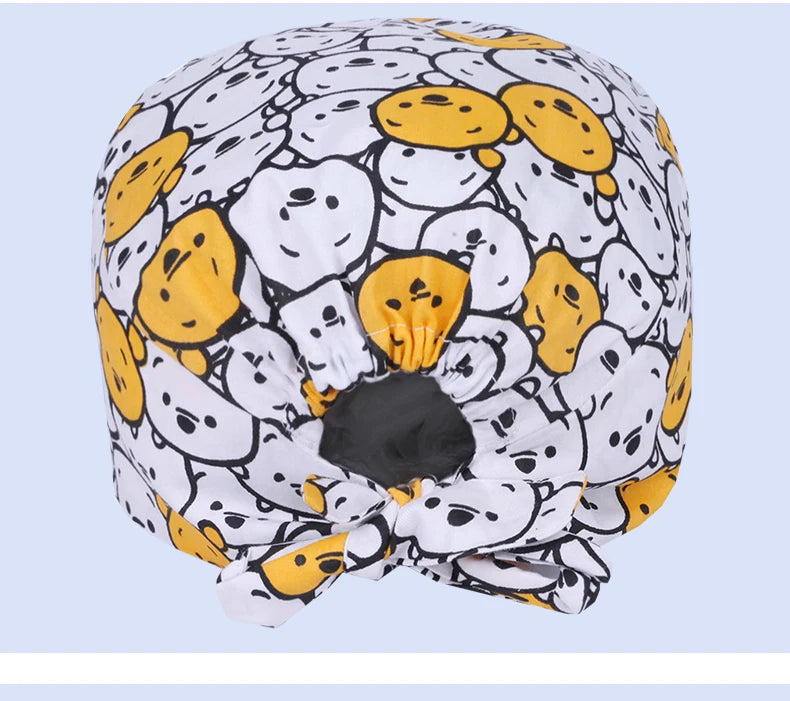 Cute Bear Print Surgical Caps for Long Hair