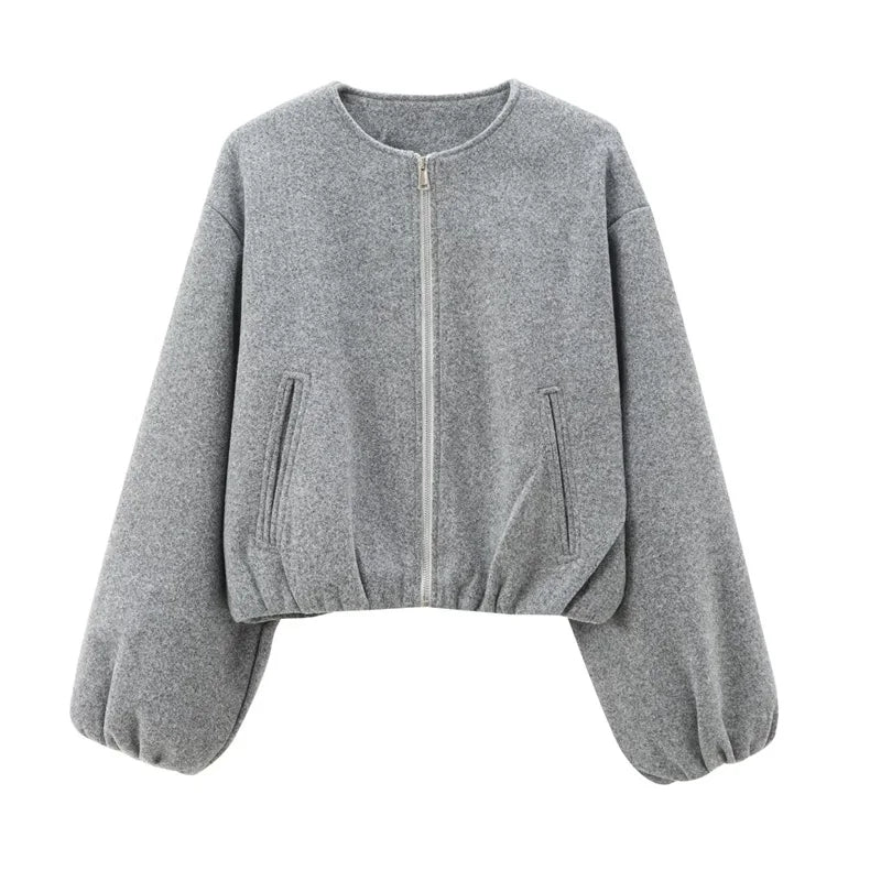 Autumn Luxe: Women's Cropped Faux Wool Bomber Jacket