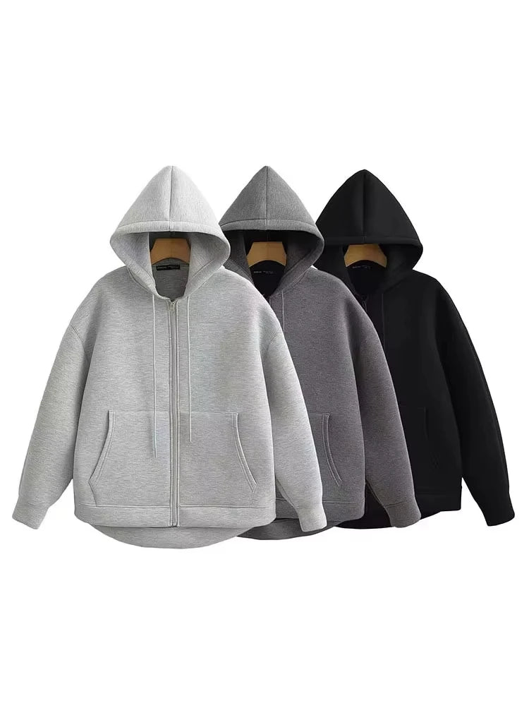 Chic Winter Women's Oversized Zipper Hoodie Coat