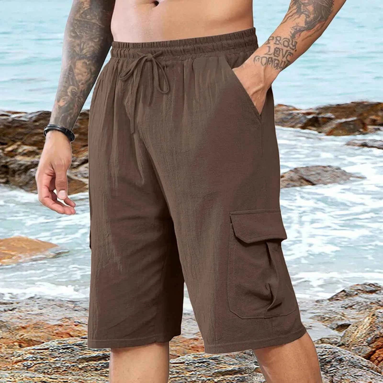Men's Linen Casual Elastic Waist Beach Shorts