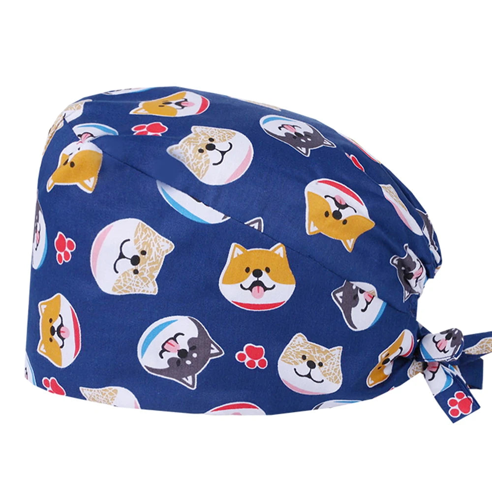 Cute Bear Print Surgical Caps for Long Hair