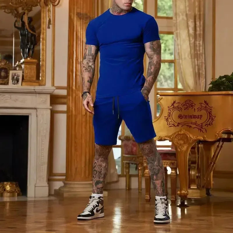 Men's Breathable Summer Sportswear Set - T-Shirt & Shorts