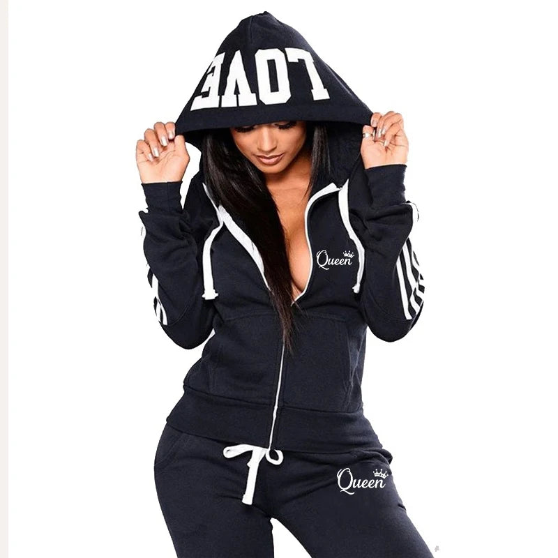ChicStride: Women's Striped Hoodie & Jogger Set