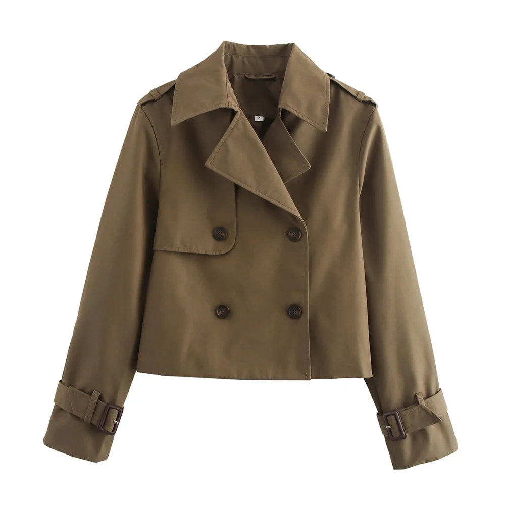 Vintage Chic Double-Breast Cropped Trench Coat