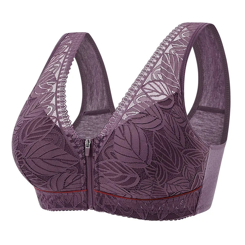 Breathable Cotton Sports Bra with Front Zipper S-6XL